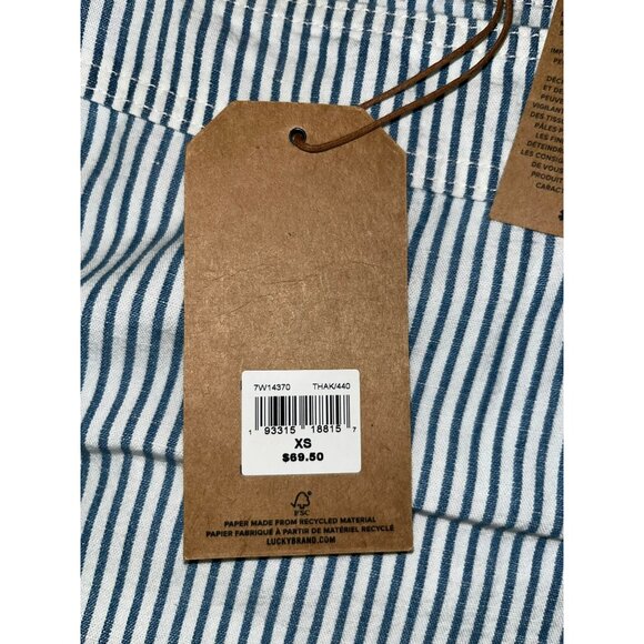 Lucky Brand Blouse Womens XS NEW Blue Striped 7W14370 Cotton/Linen Popover Shirt - Picture 6 of 14